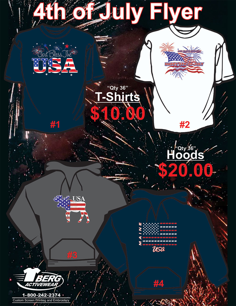 4th of July Sale Shirts & Hoodies Available - Call for more information!
